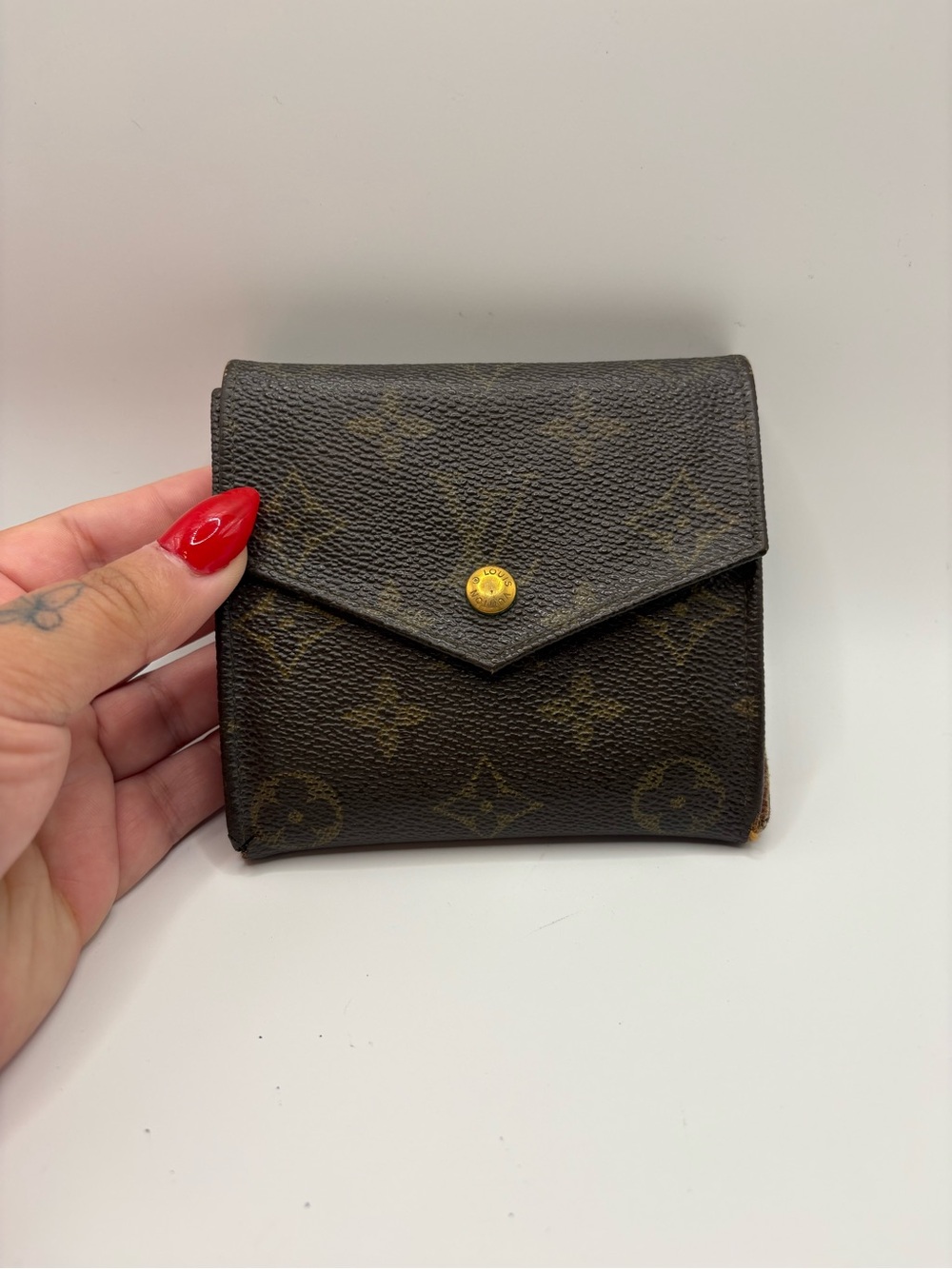 Louis Vuitton Monogram Canvas Trifold Compact Wallet in Brown with Gold Hardware